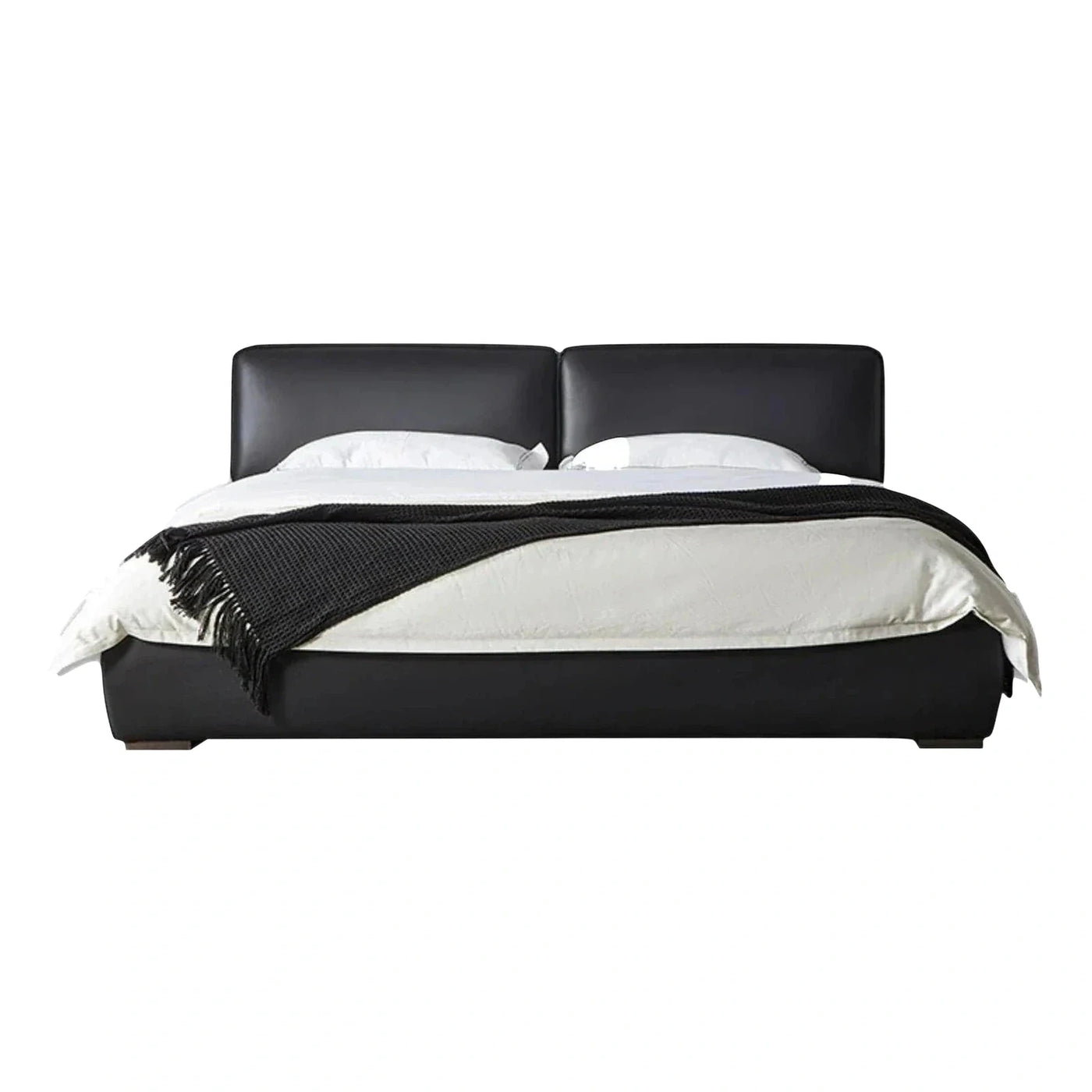 Modern Black Upholstered Platform Bed with Split Headboard