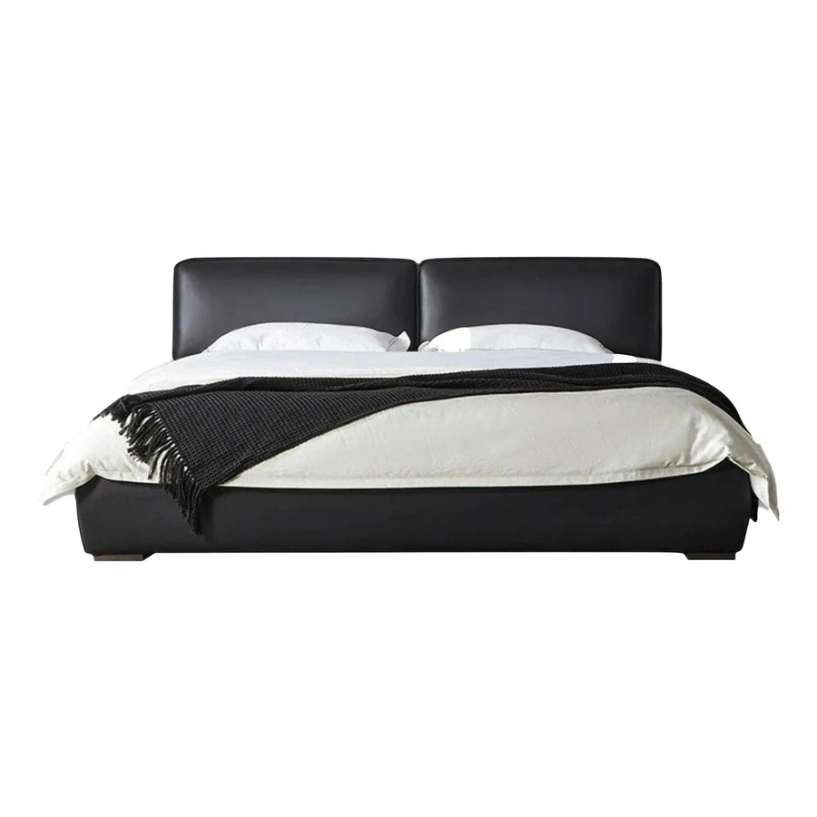 Modern Black Upholstered Platform Bed with Split Headboard