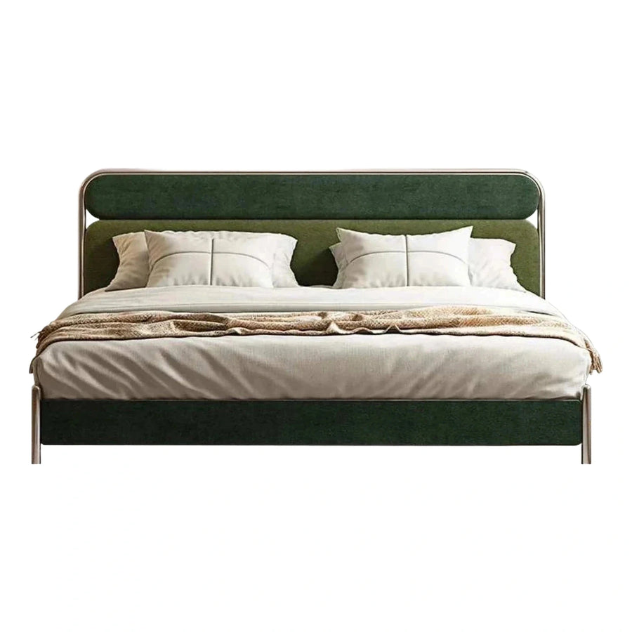 Modern Green Velvet Upholstered Platform Bed With Metal Frame