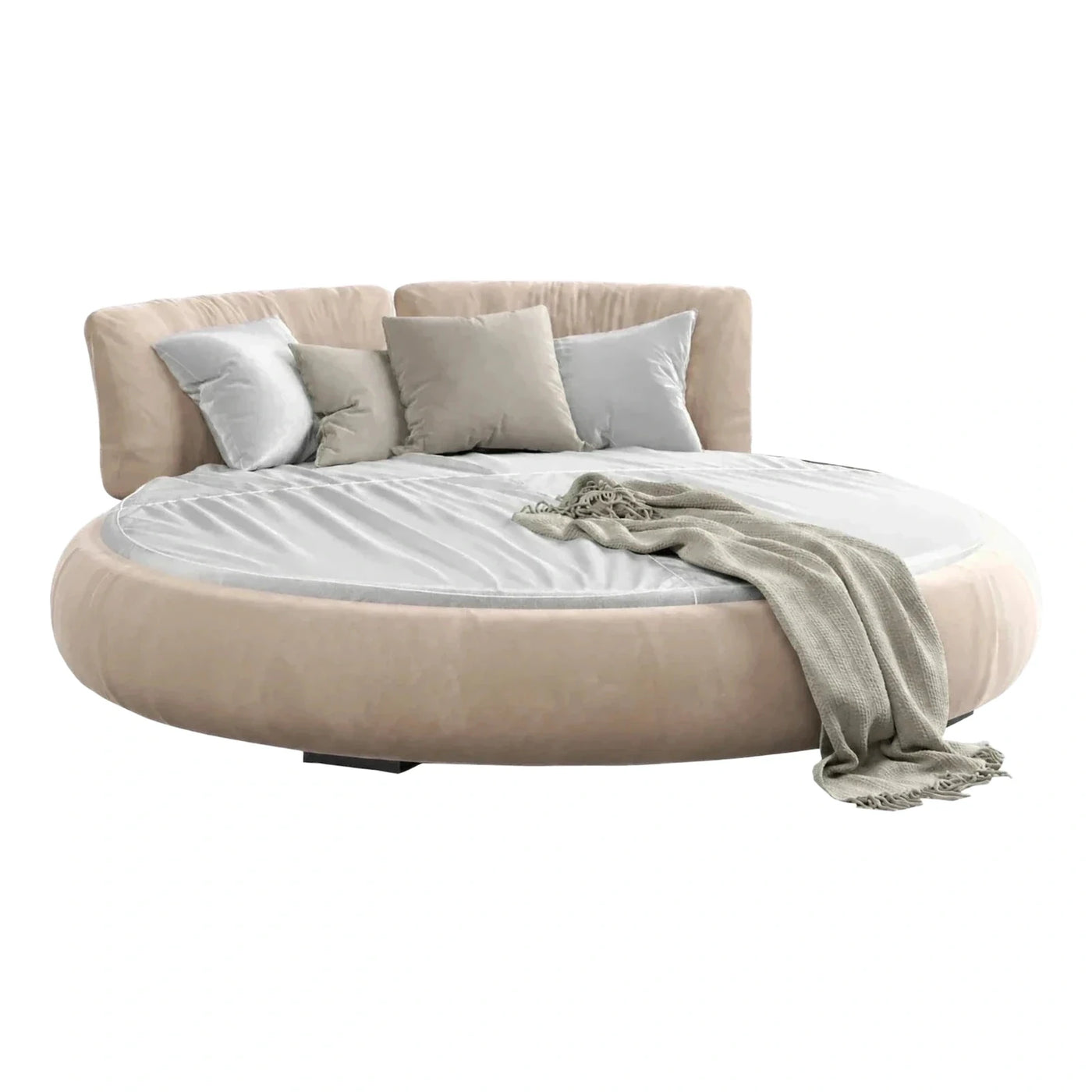Modern Cream Round Bed with Plush Upholstery