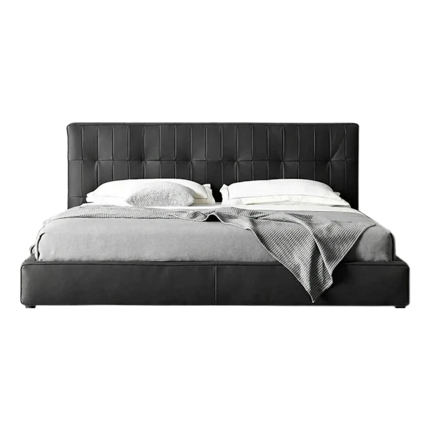 Modern Black Upholstered Platform Bed with Tufted Headboard