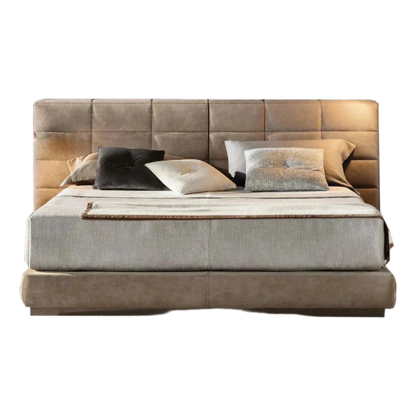Modern Beige Upholstered Platform Bed with Tufted Headboard