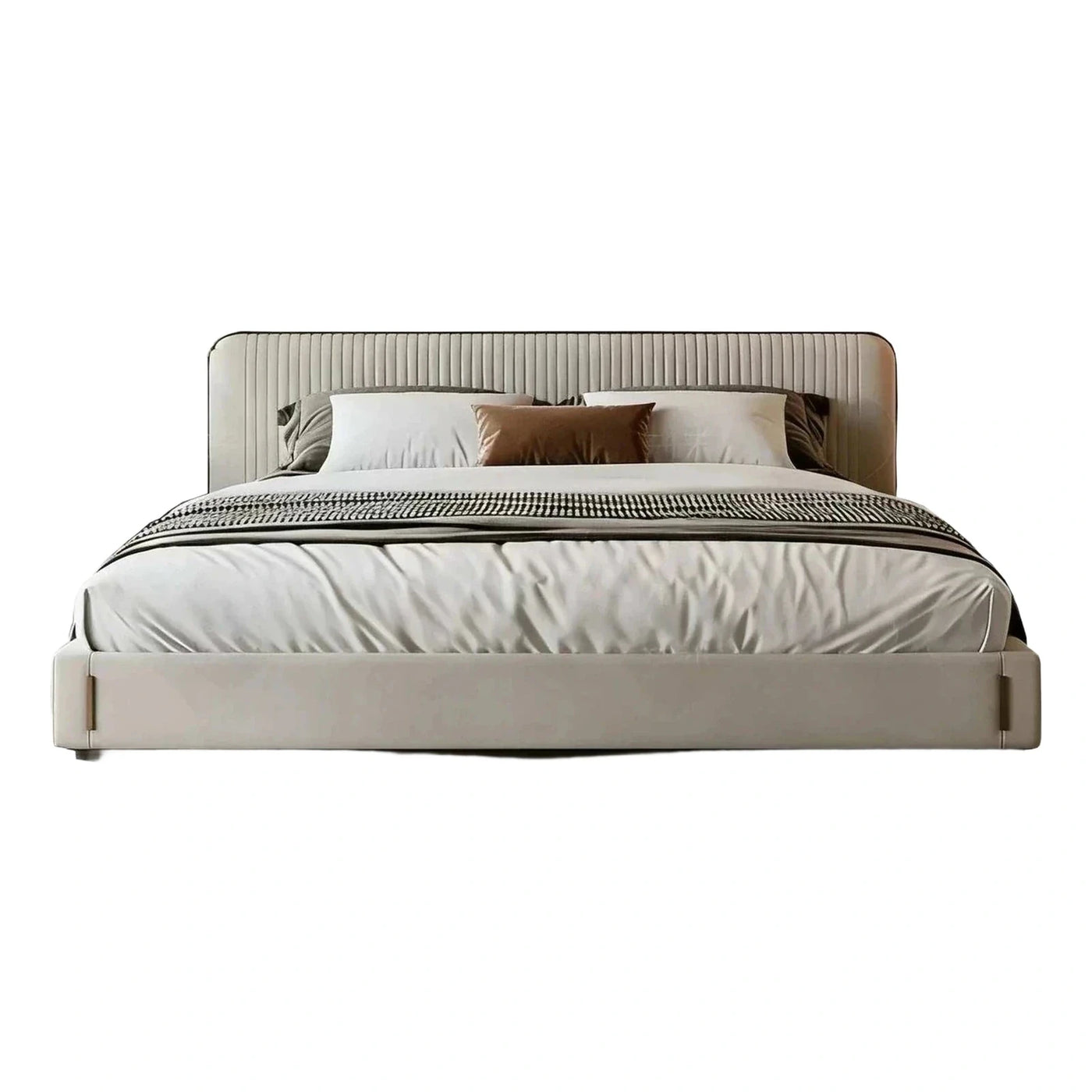 Cream Upholstered Platform Bed with Channel Tufted Headboard