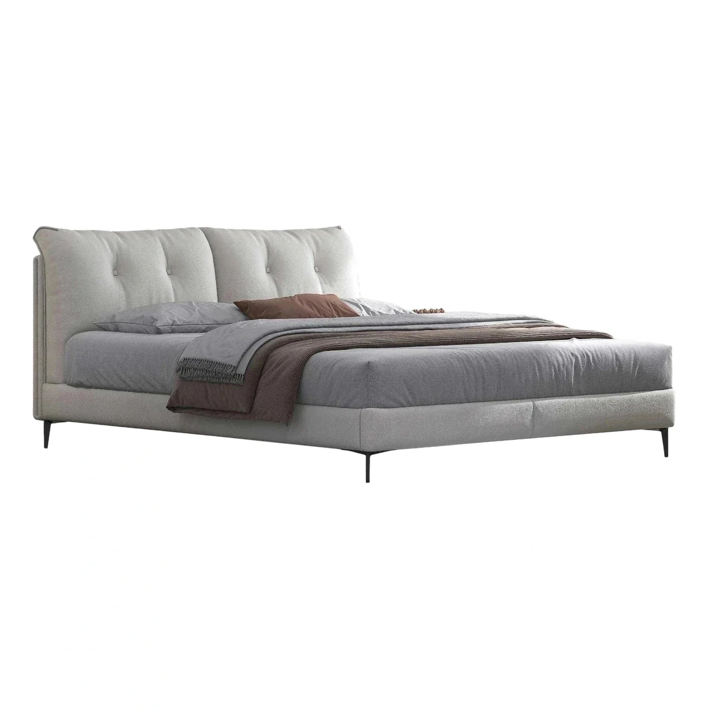 Grey Upholstered Platform Bed with Tufted Headboard