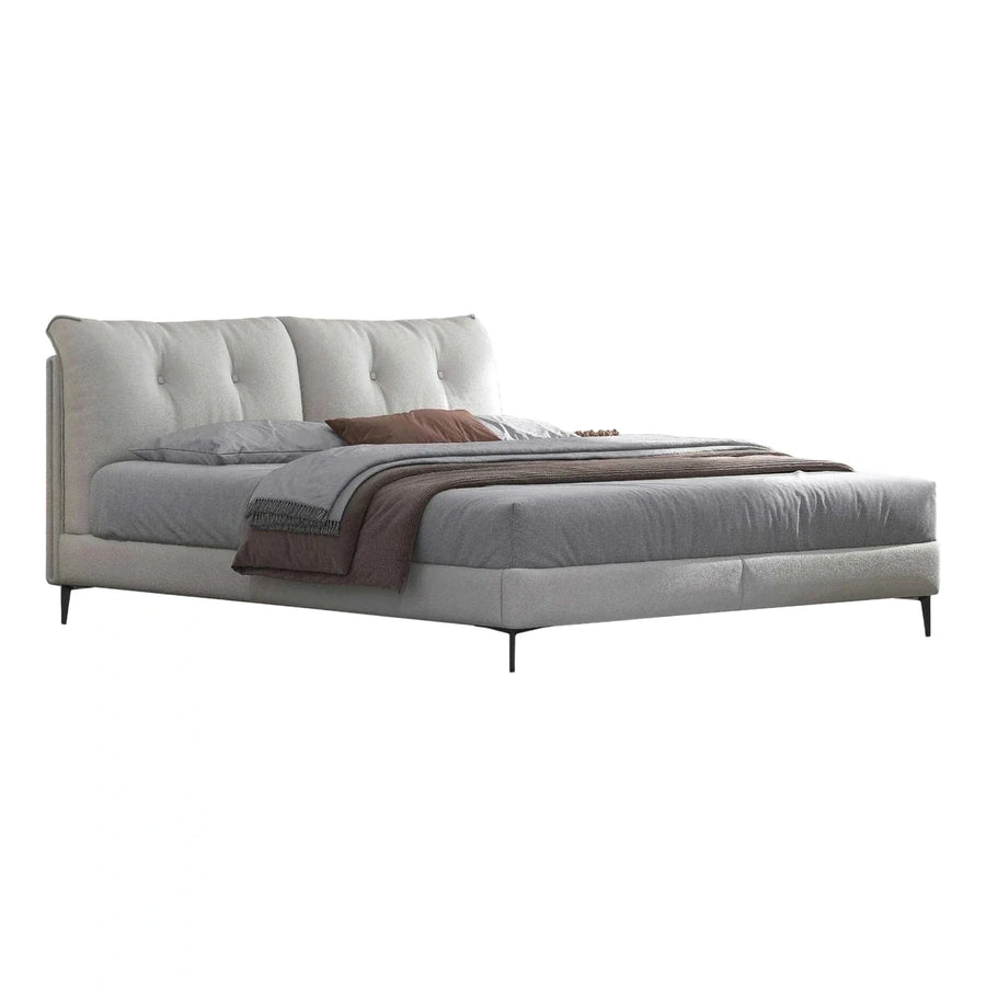 Grey Upholstered Platform Bed with Tufted Headboard