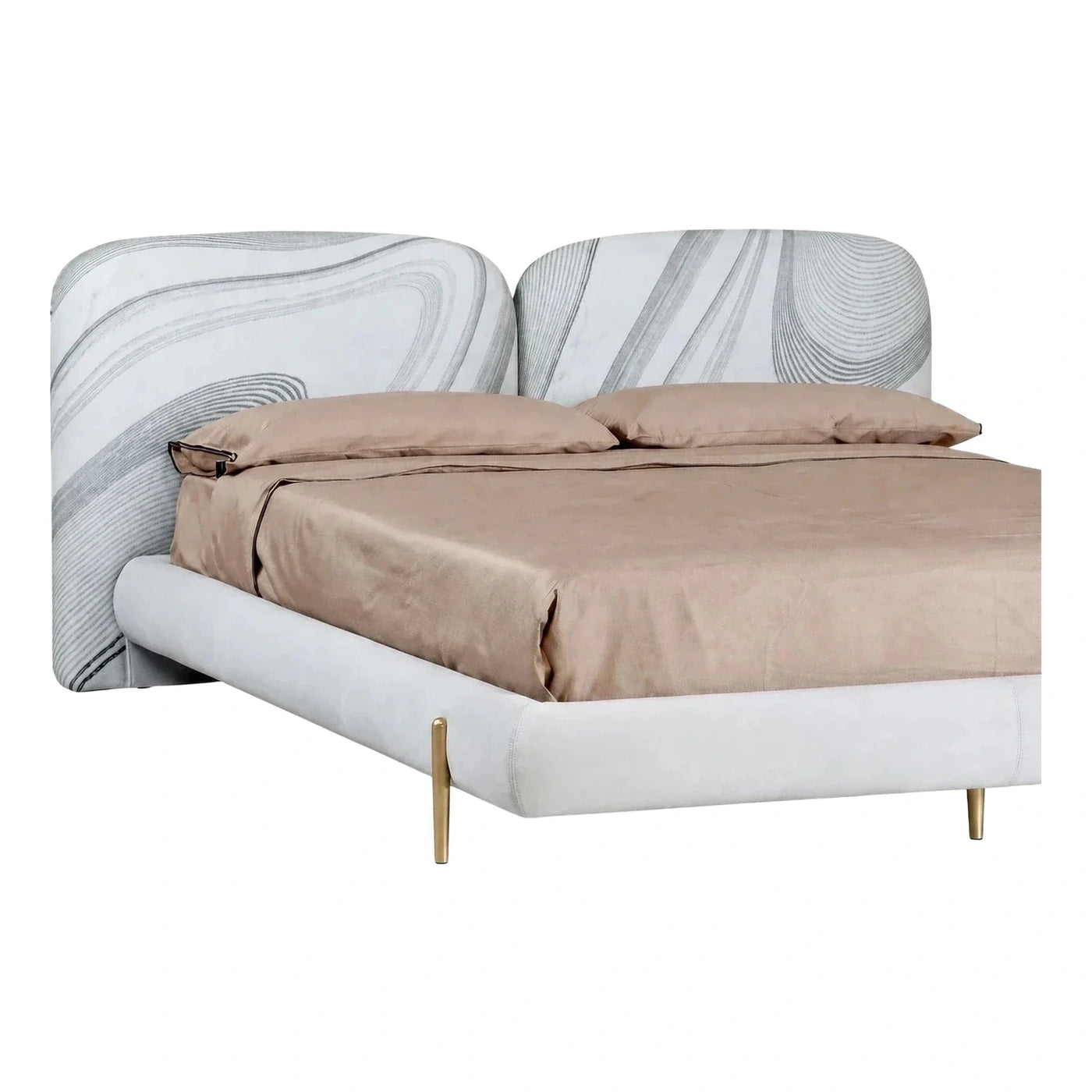 Modern Upholstered Bed with Marble Pattern Headboard