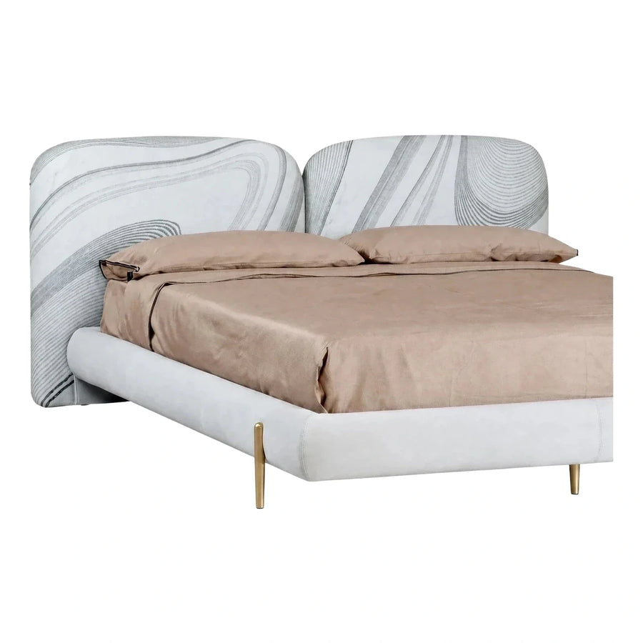 Modern Upholstered Bed with Marble Pattern Headboard