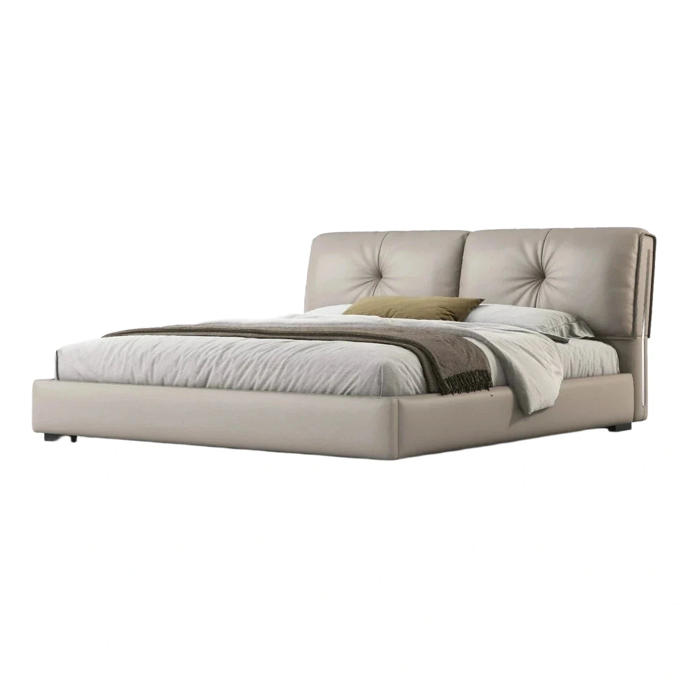 Modern Beige Upholstered Platform Bed with Tufted Headboard