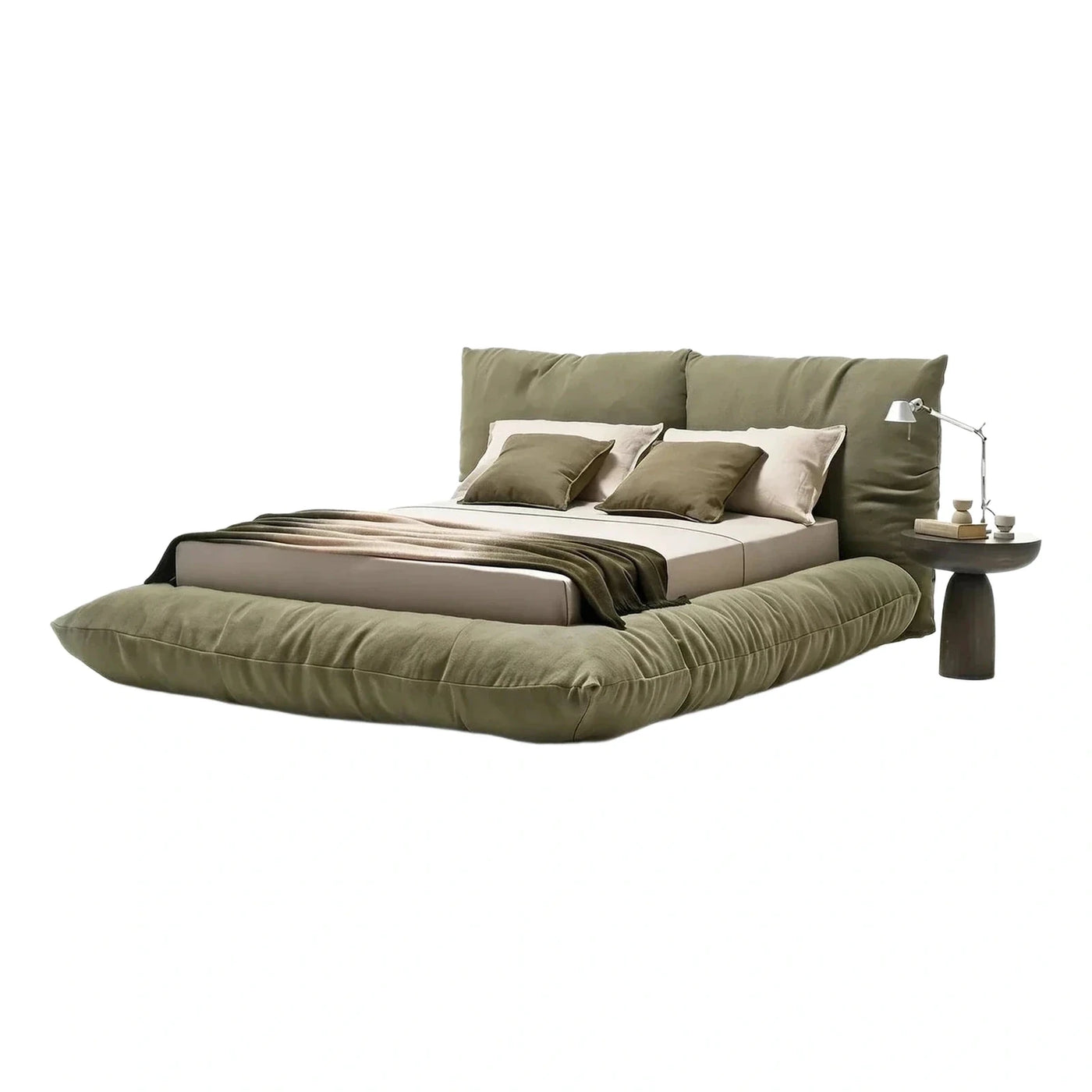 Modern Low Profile Upholstered Bed in Sage Green