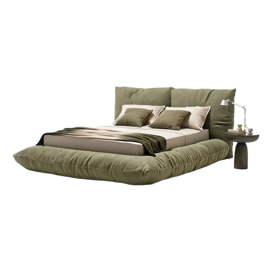 Modern Low Profile Upholstered Bed in Sage Green