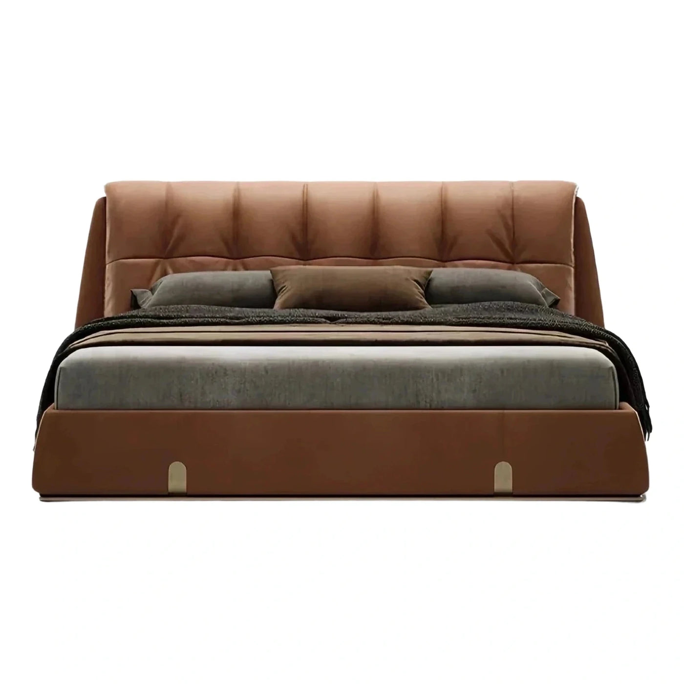 Modern Brown Leather Upholstered Platform Bed