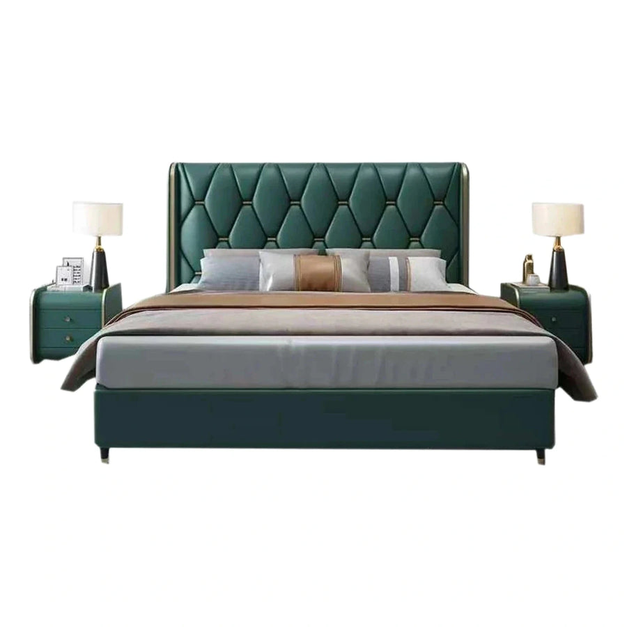 Emerald Green Diamond Tufted Upholstered Bed Frame
