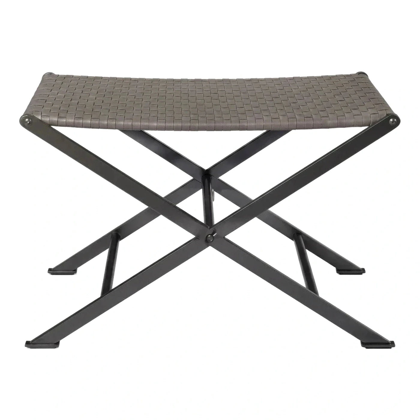 Grey Woven Leather X-Frame Bench