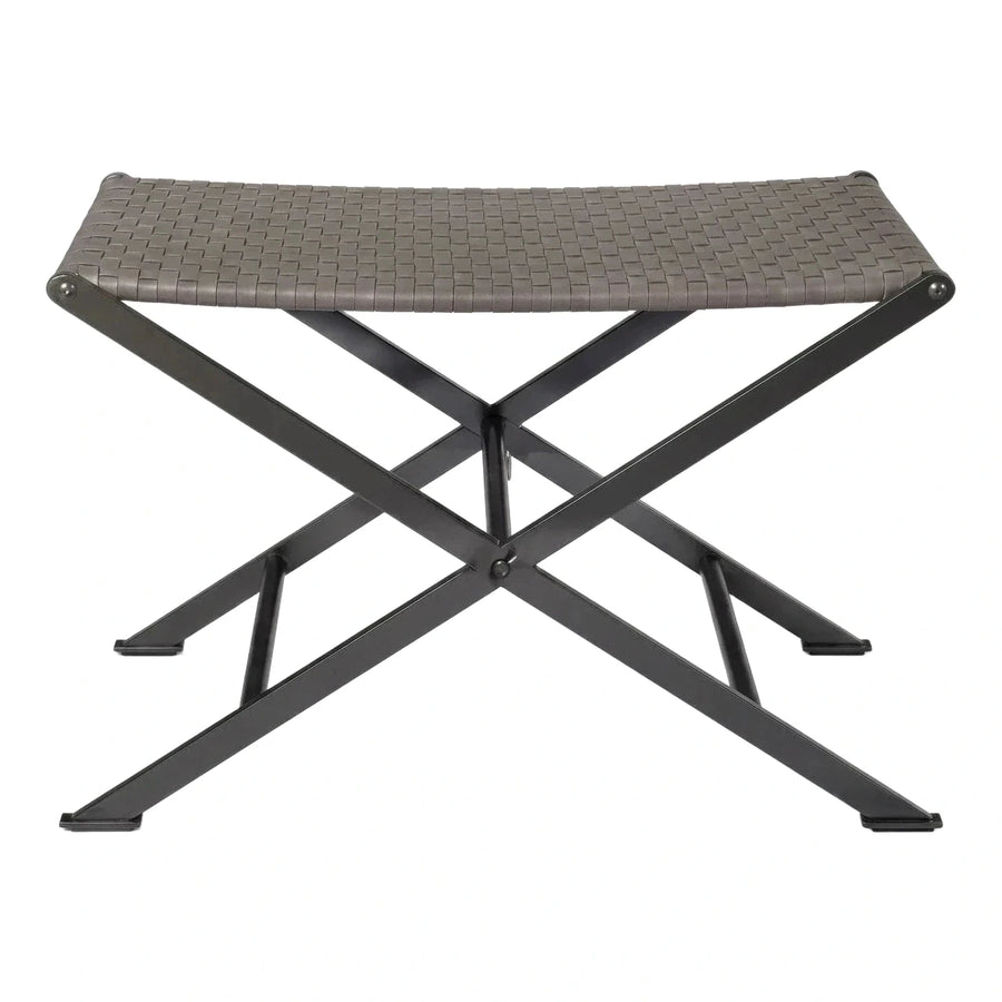 Grey Woven Leather X-Frame Bench