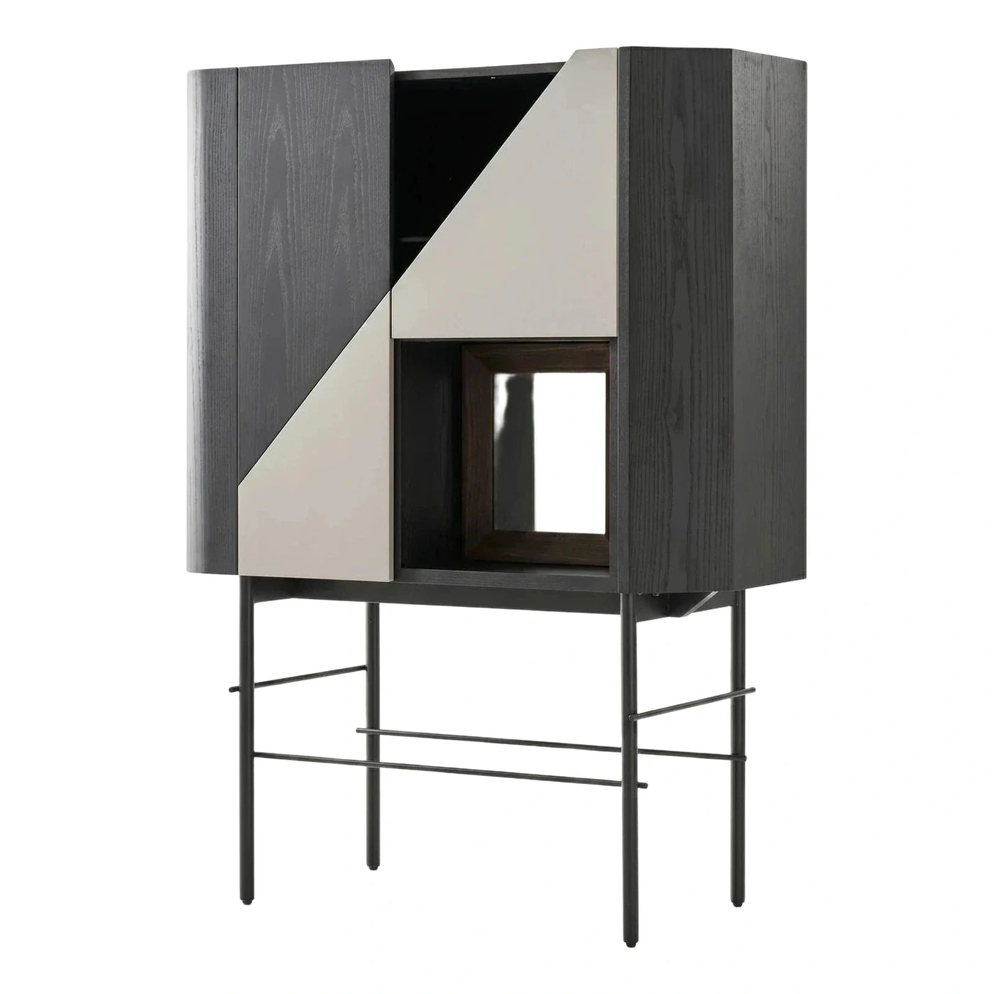 Geometric Two-Tone Cabinet with Mirror Niche