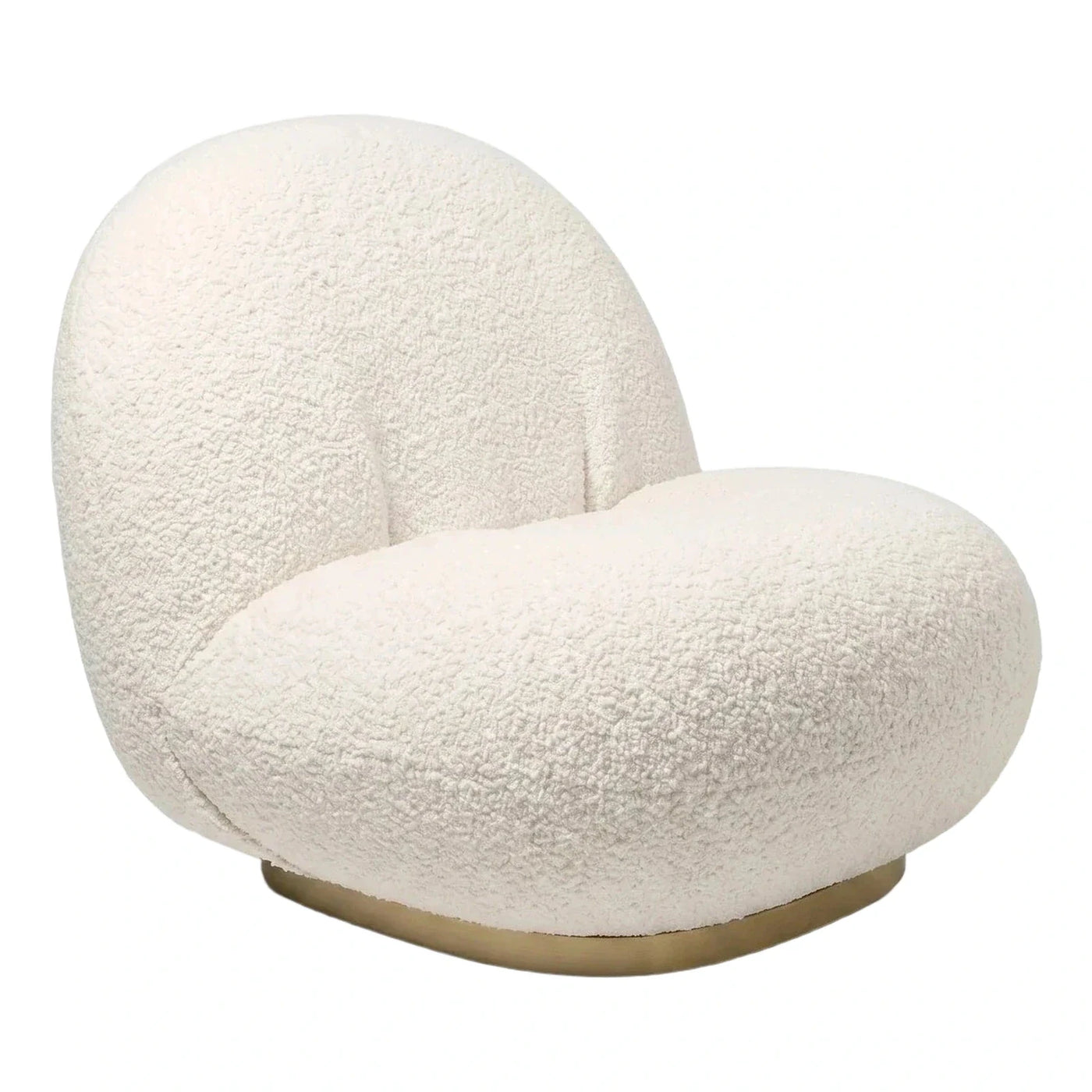White Boucle Lounge Chair with Gold Metal Base