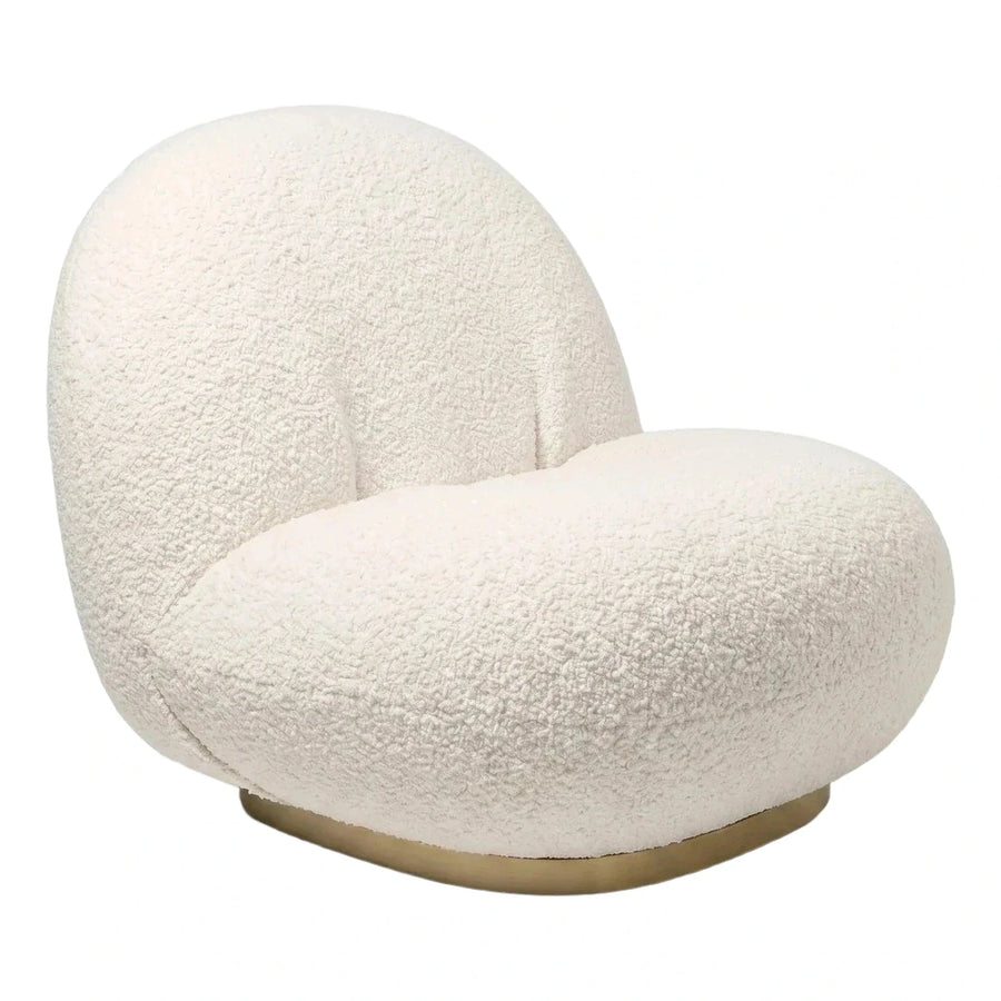White Boucle Lounge Chair with Gold Metal Base