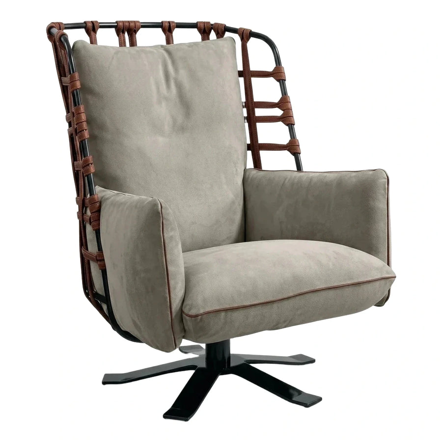 Modern Swivel Lounge Chair with Woven Leather Frame
