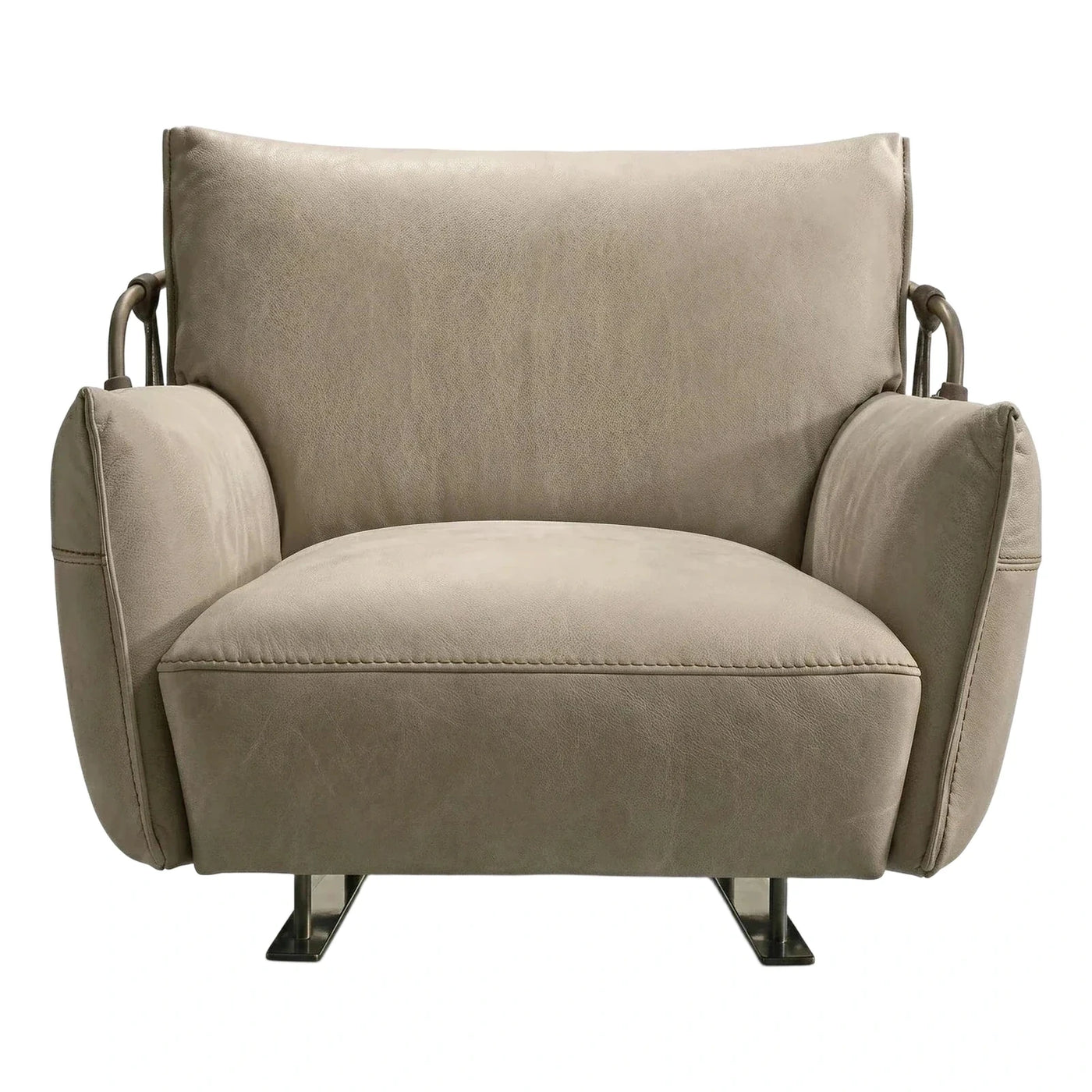 Modern Beige Leather Armchair with Metal Frame