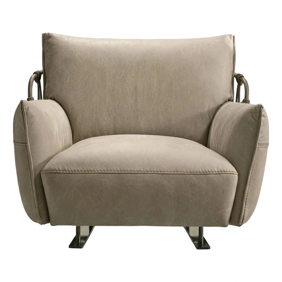 Modern Beige Leather Armchair with Metal Frame