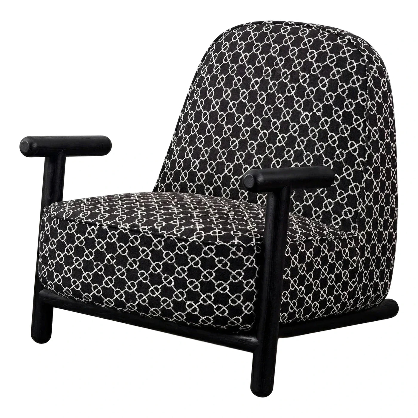 Modern Black Geometric Patterned Lounge Chair with Wood Frame