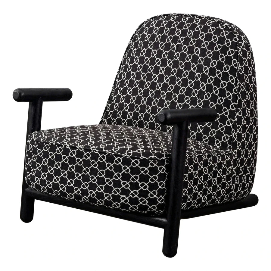 Modern Black Geometric Patterned Lounge Chair with Wood Frame