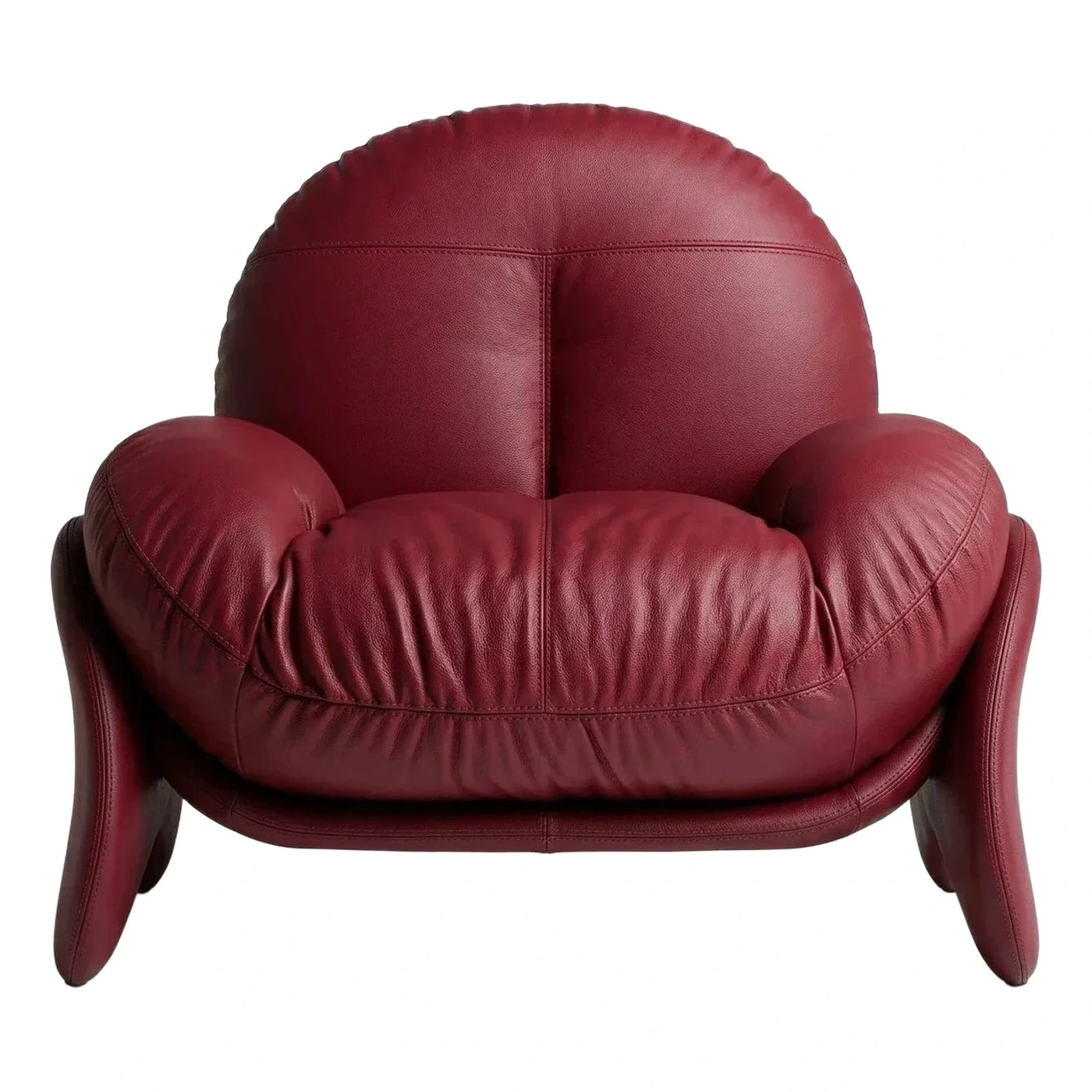 Burgundy Leather Lounge Chair with Curved Organic Design