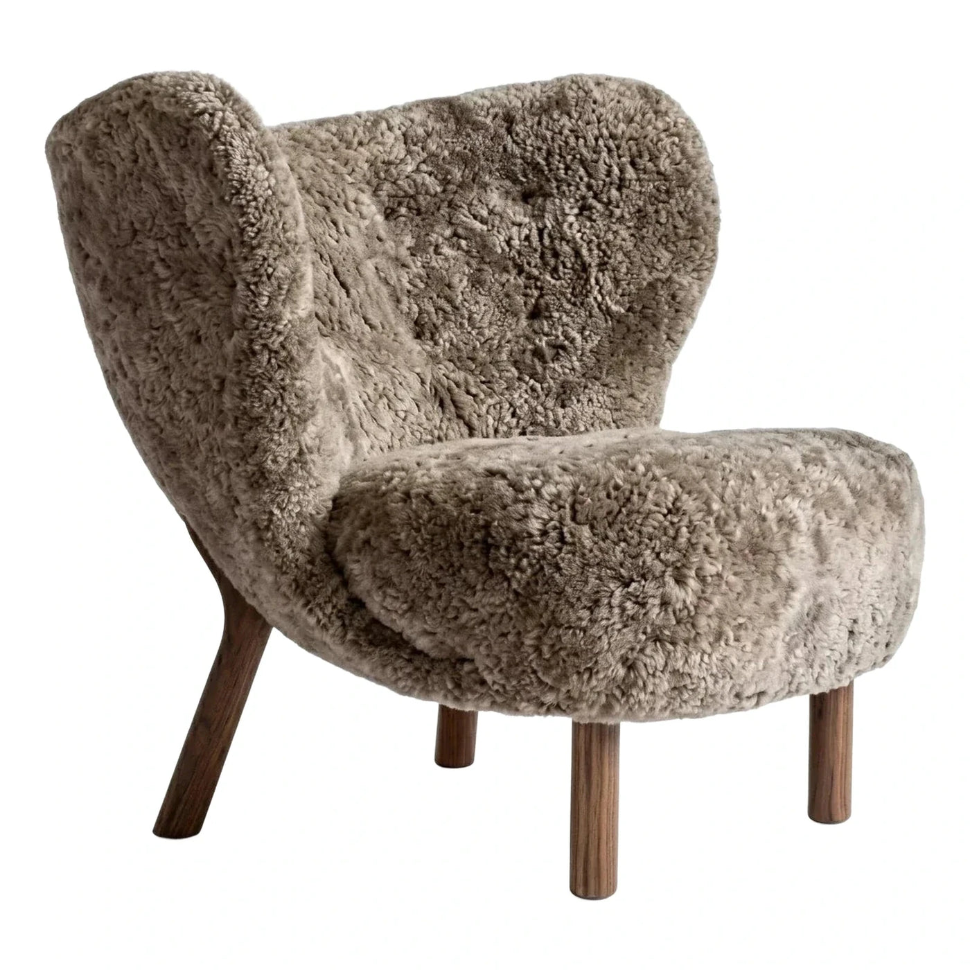 Modern Taupe Boucle Lounge Chair with Wood Legs