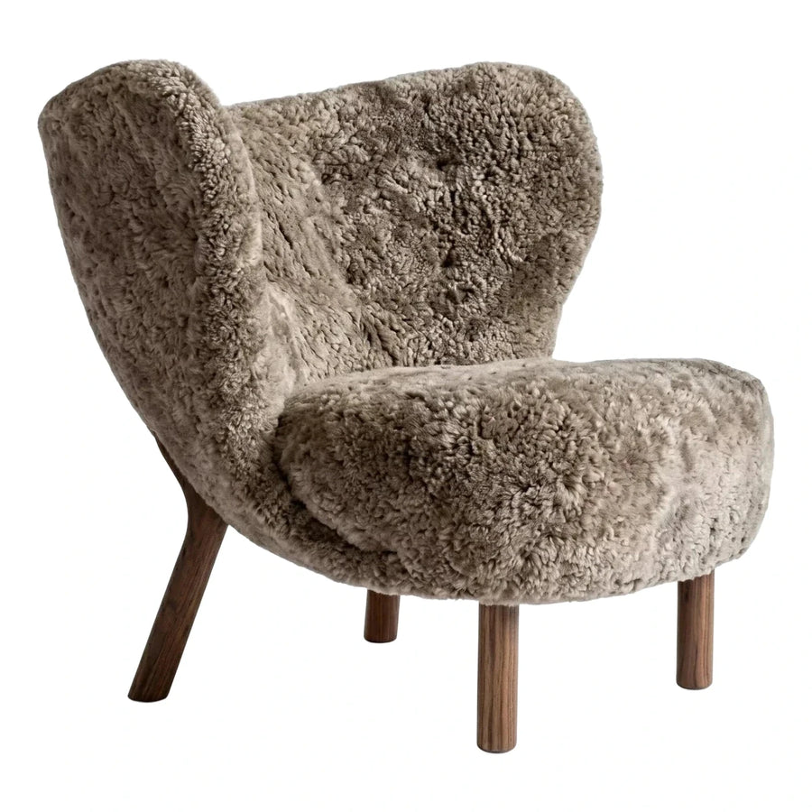 Modern Taupe Boucle Lounge Chair with Wood Legs