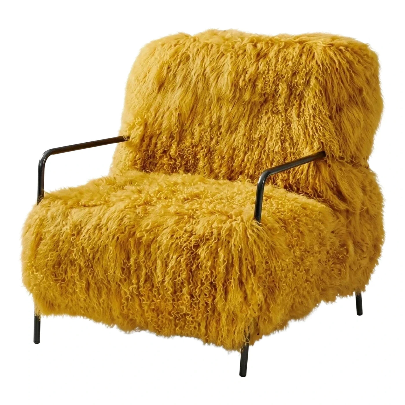 Mustard Yellow Shaggy Armchair with Black Metal Frame