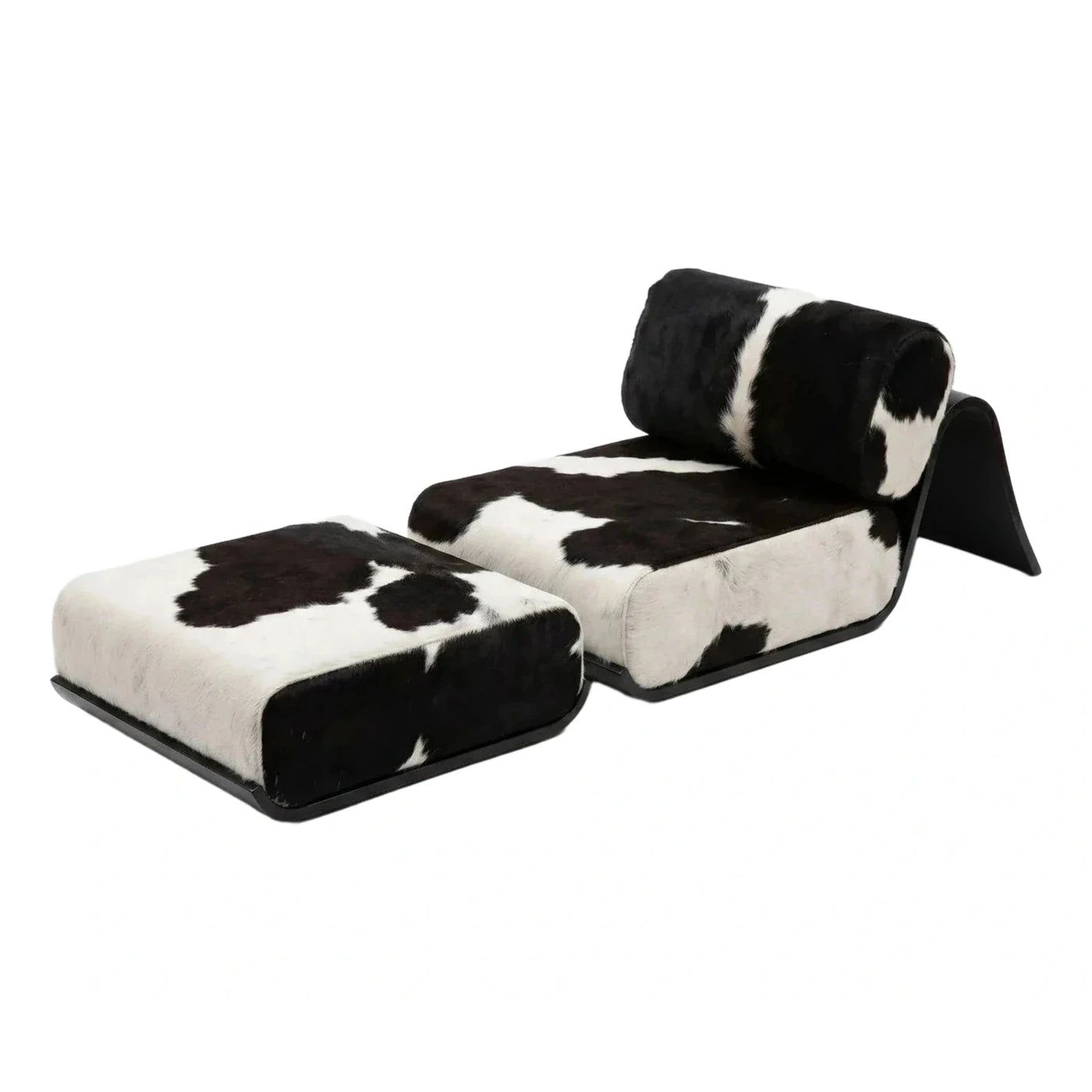 Black and White Cowhide Lounge Chair with Ottoman