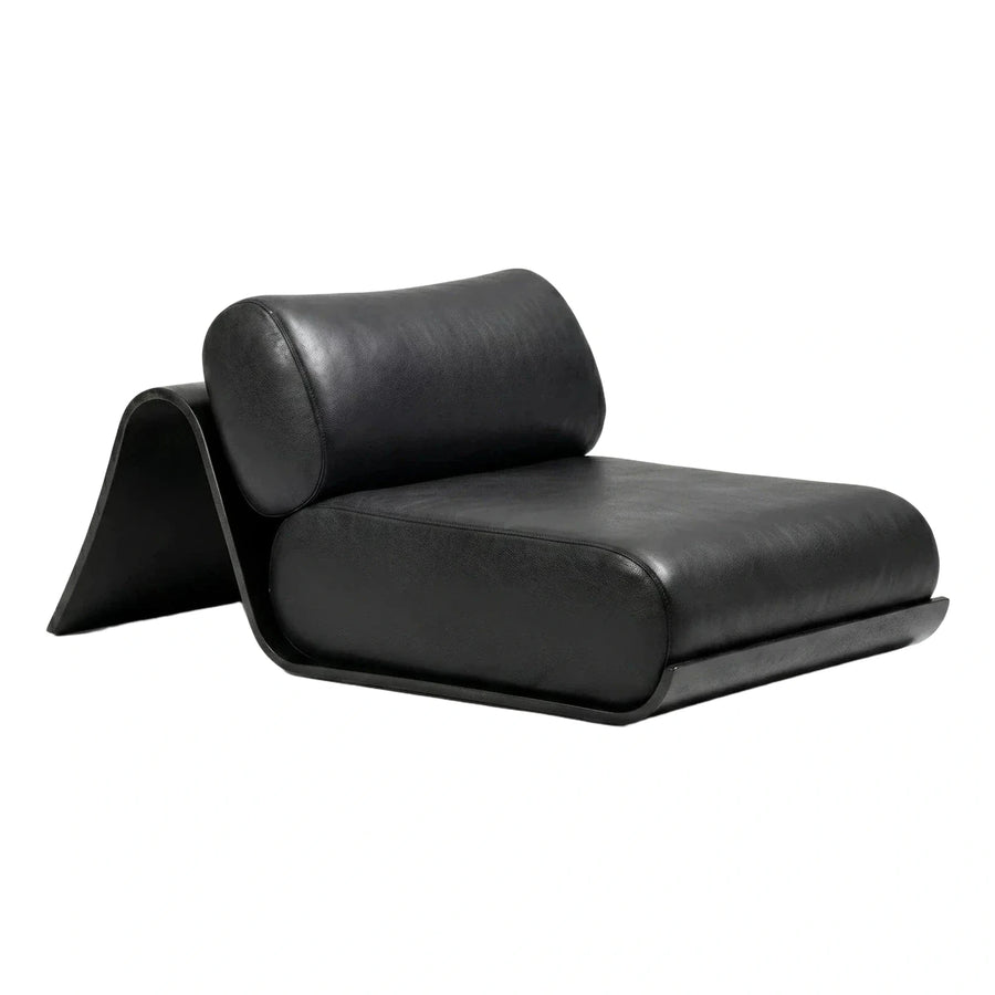 Modern Black Leather Curved Lounge Chair