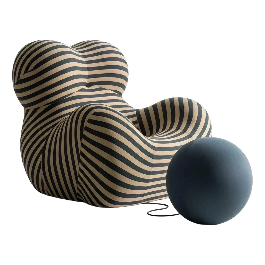 Modern Striped Sculptural Lounge Chair with Sphere Ottoman
