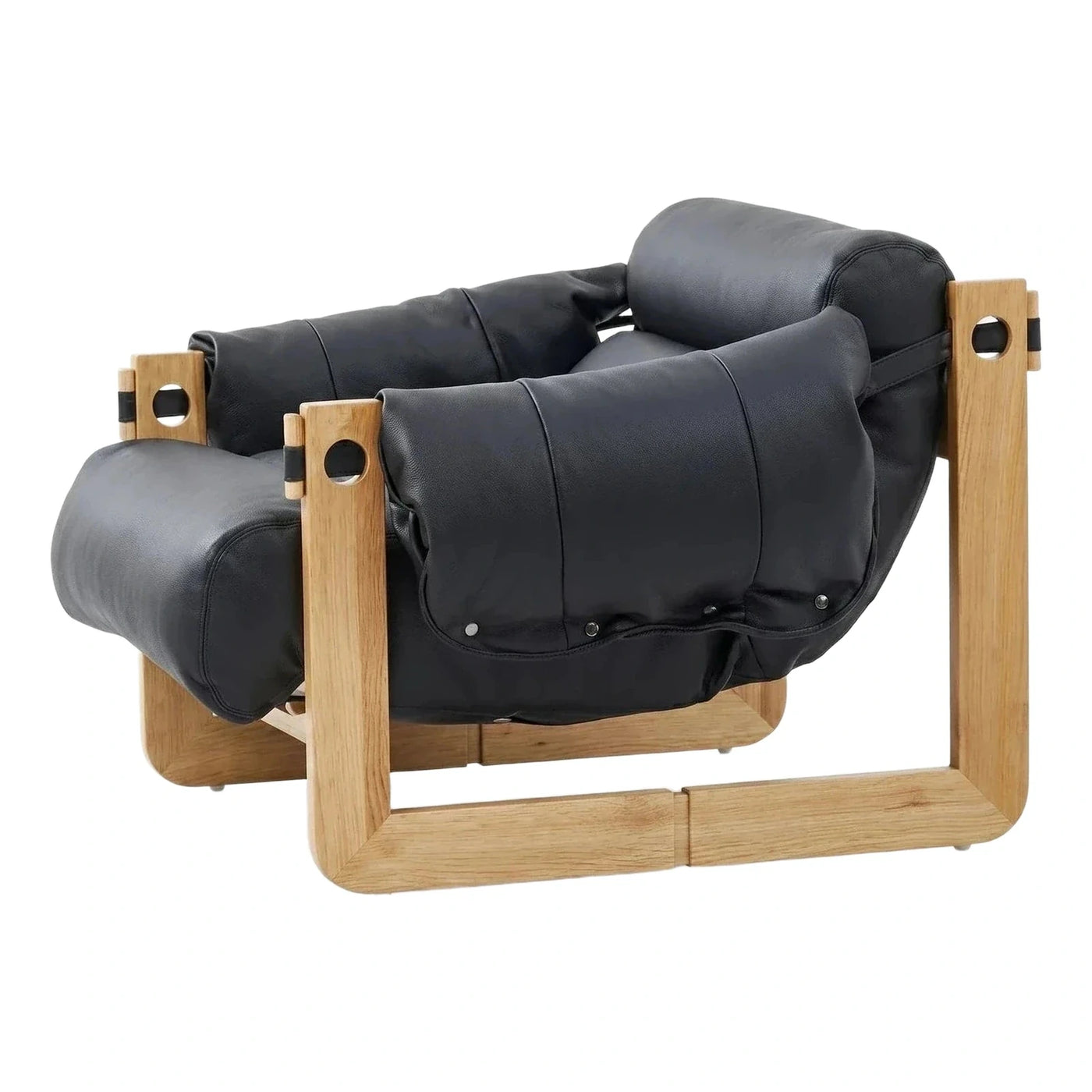 Modern Black Leather Lounge Chair with Light Wood Frame