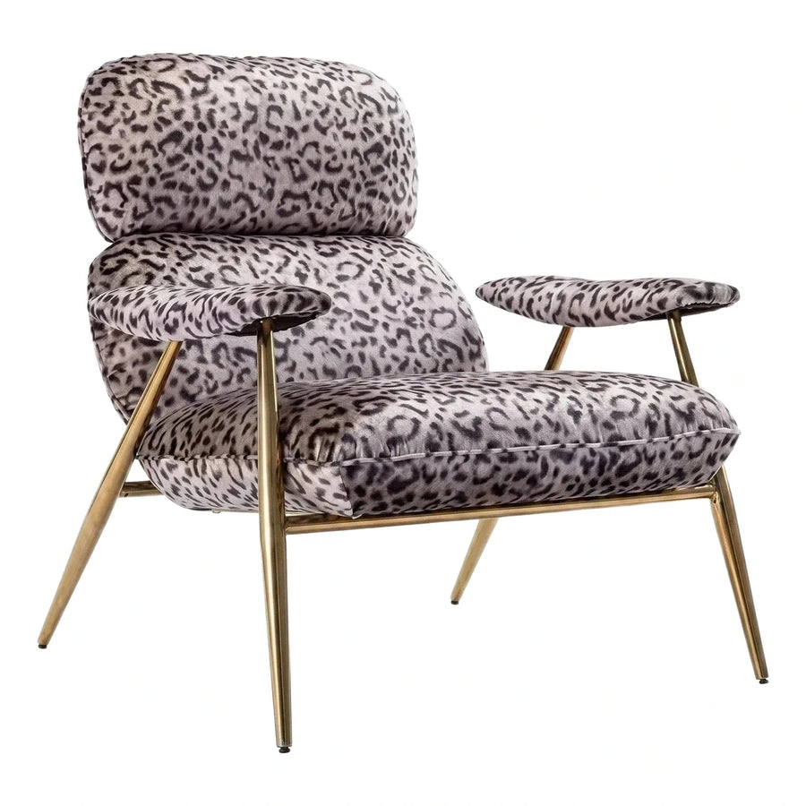 Grey Leopard Print Velvet Lounge Chair Gold Frame