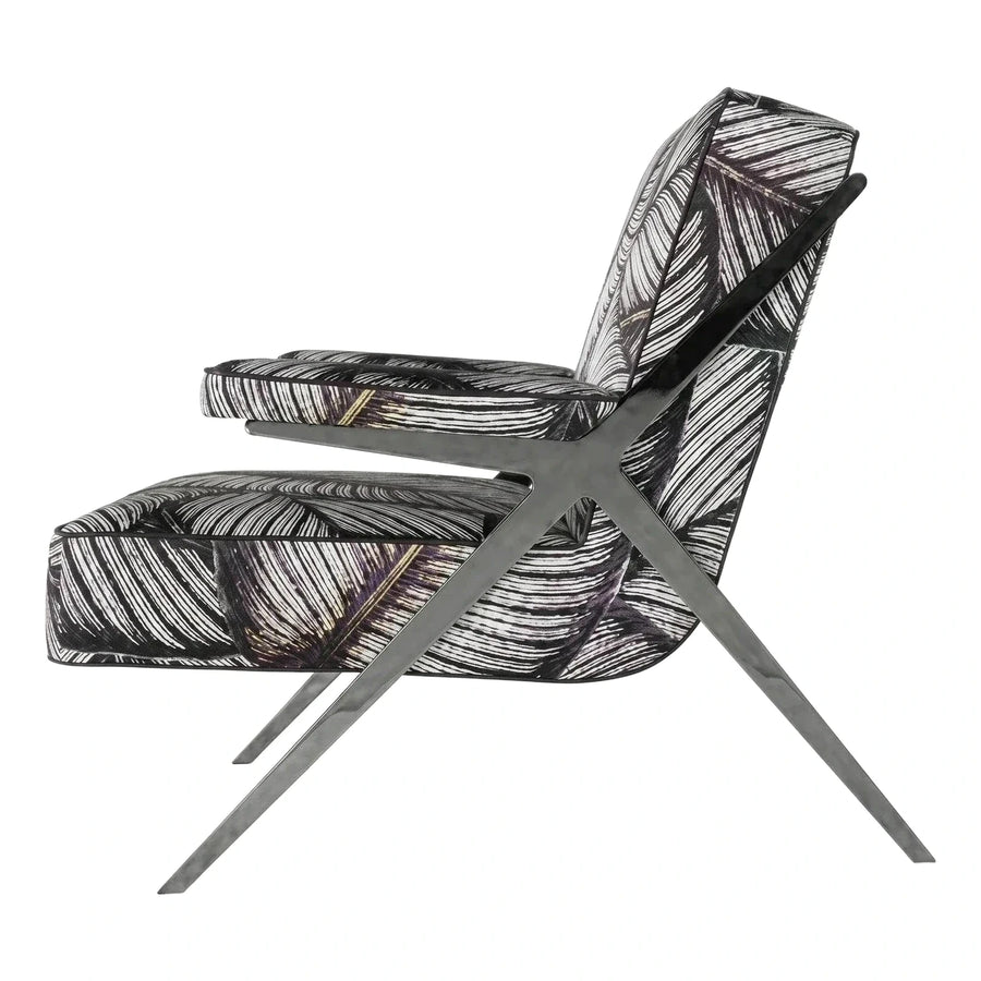 Contemporary Leaf Pattern Lounge Chair with Metal X-Frame