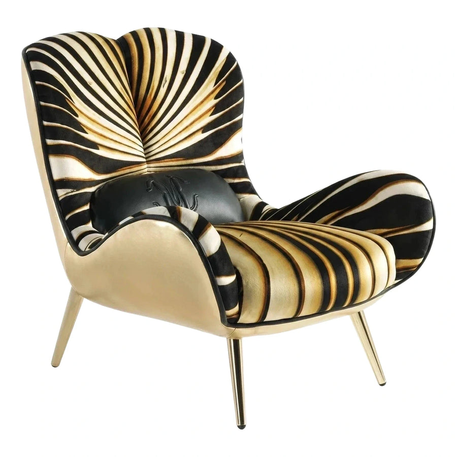 Gold Zebra Print Velvet Lounge Chair with Metal Legs