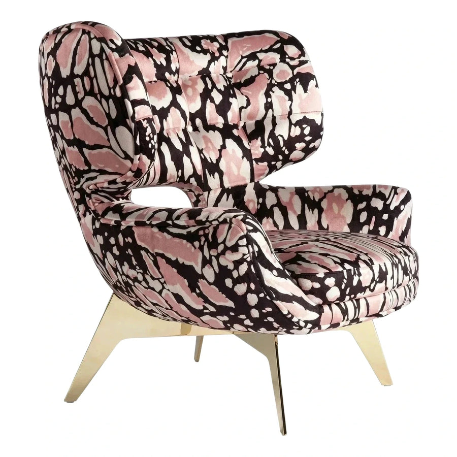Pink Black Abstract Print Velvet Swivel Armchair