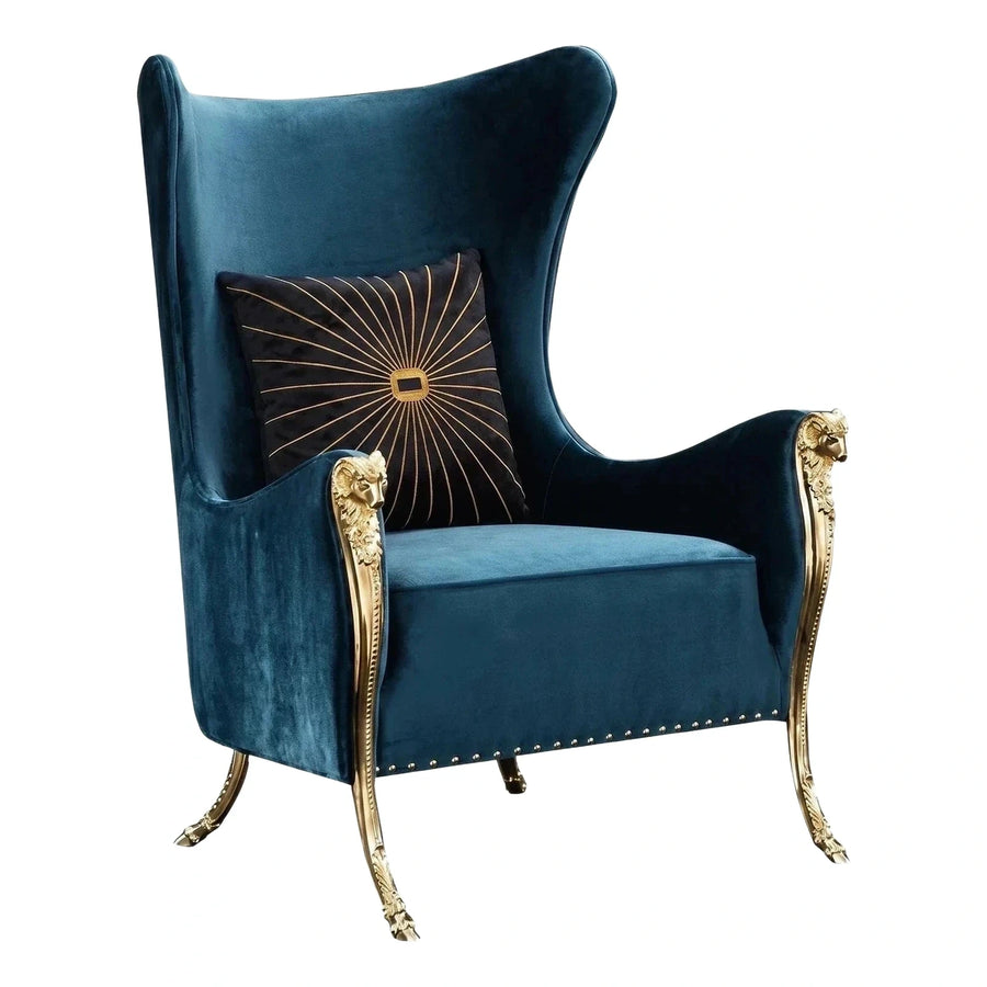 Luxury Blue Velvet Wingback Armchair Gold Frame