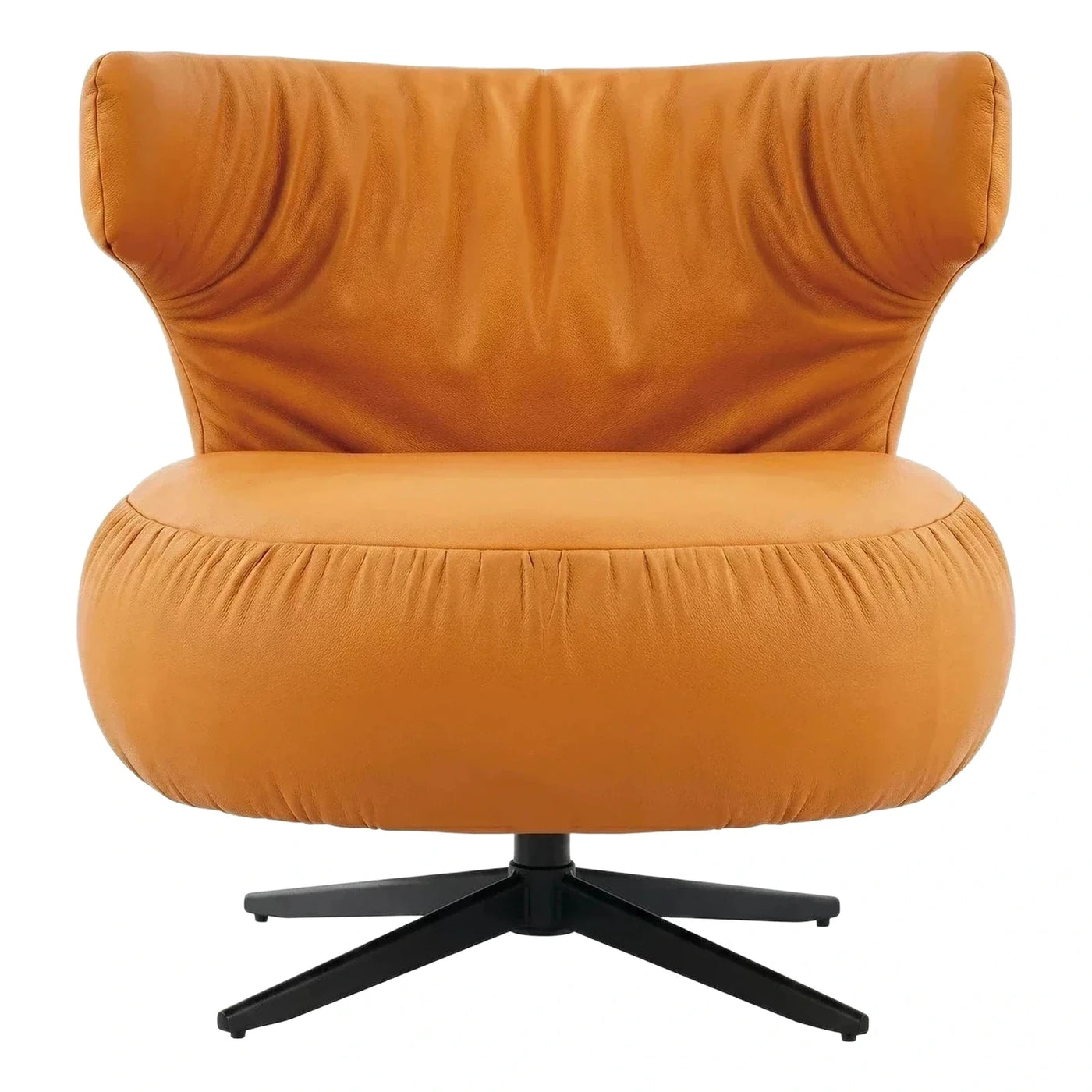 Modern Tan Leather Swivel Lounge Chair