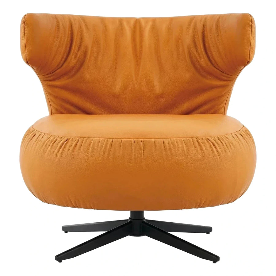 Modern Tan Leather Swivel Lounge Chair