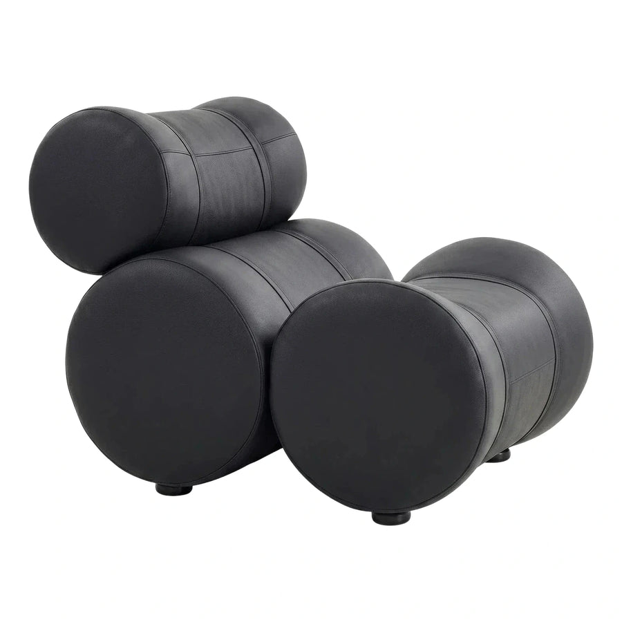 Black Leather Tubular Lounge Chair and Ottoman