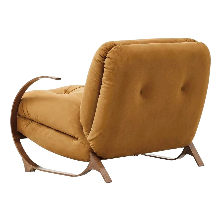 Mustard Velvet Lounge Chair with Curved Wood Frame