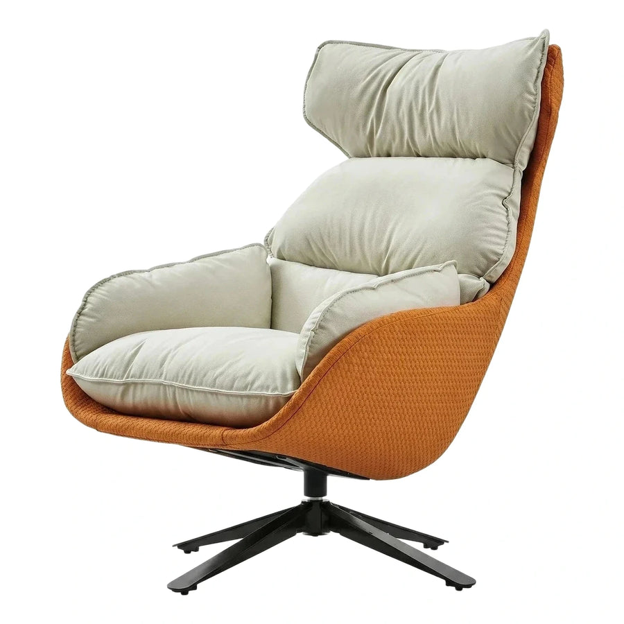 Modern Orange Textured Swivel Lounge Chair with Cream Cushions