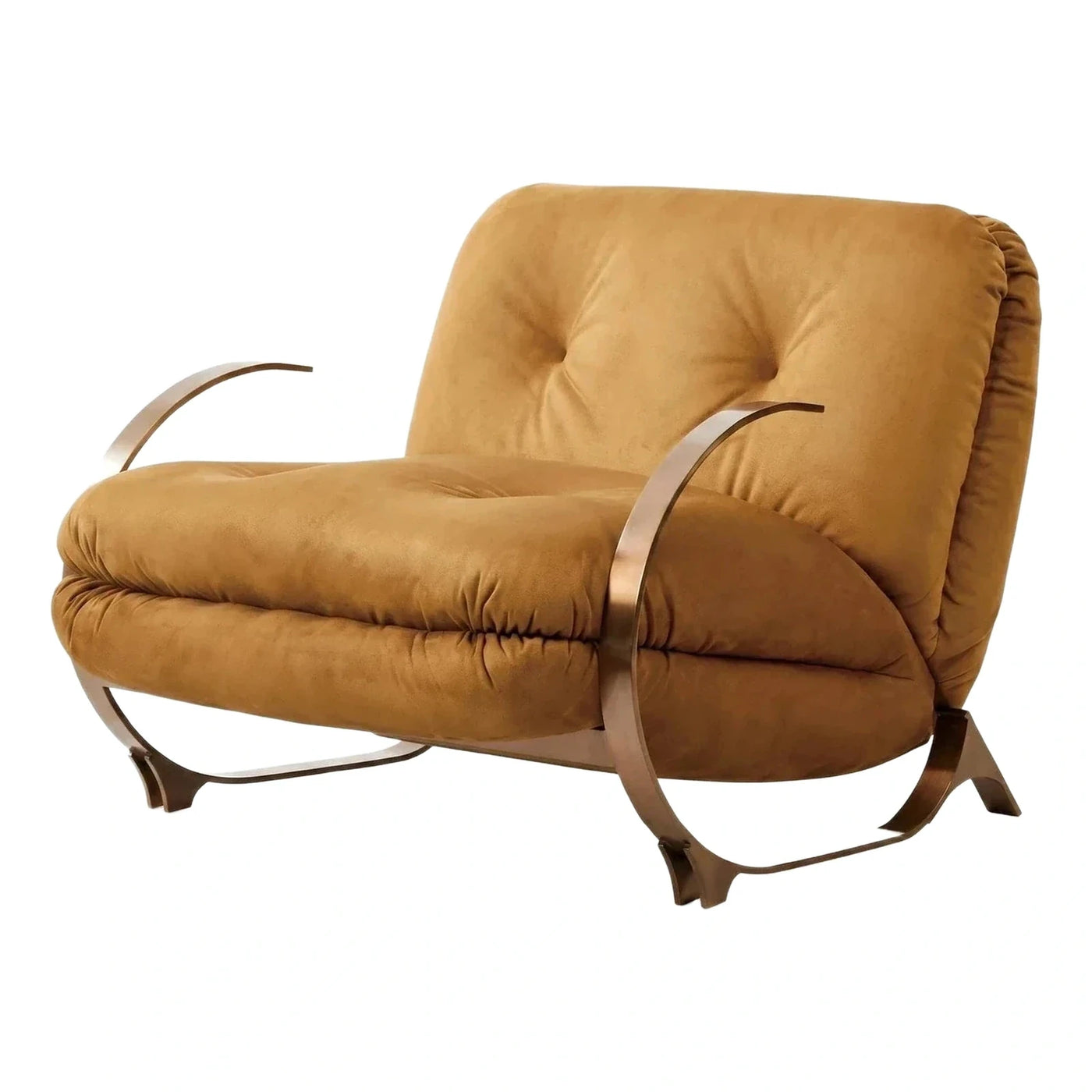 Modern Mustard Velvet Lounge Chair with Curved Metal Frame