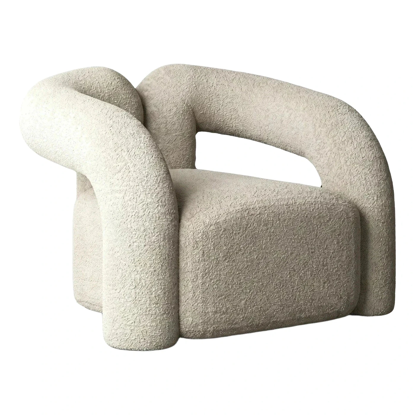 Cream Boucle Sculptural Lounge Chair with Curved Arms