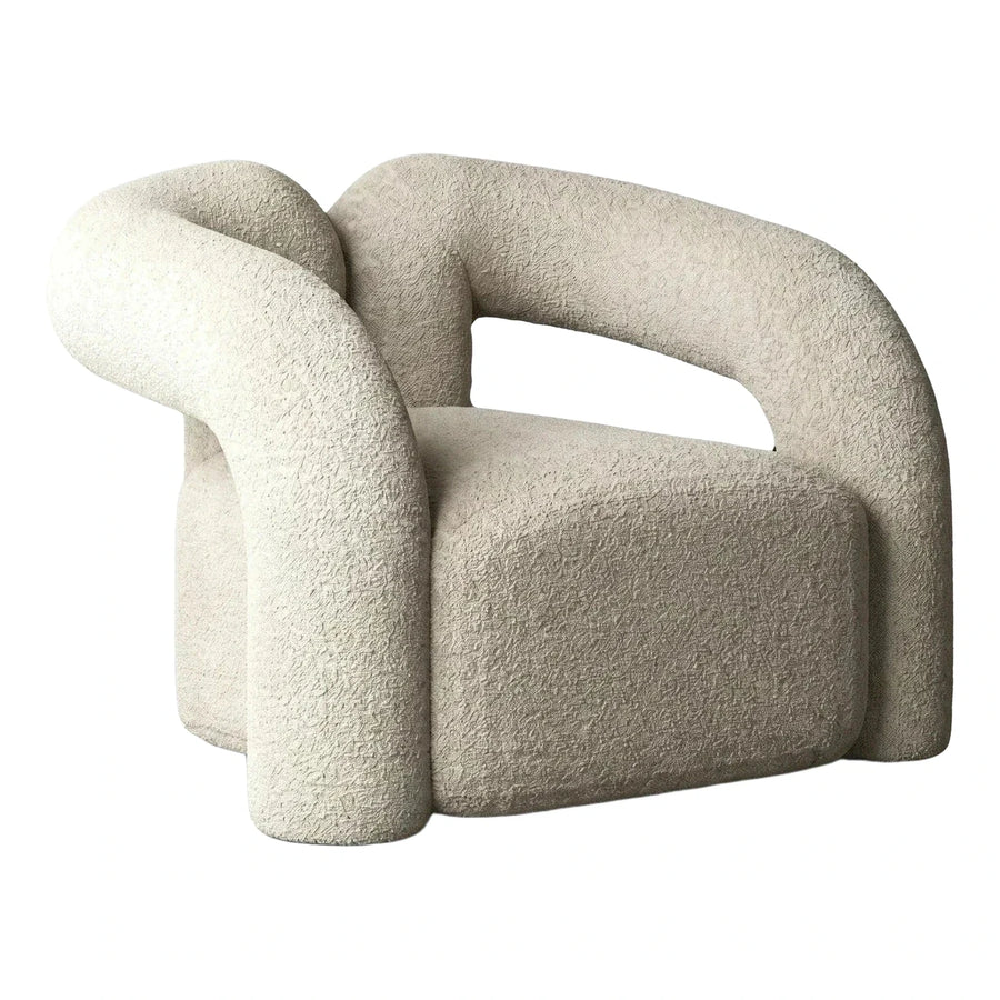 Cream Boucle Sculptural Lounge Chair with Curved Arms