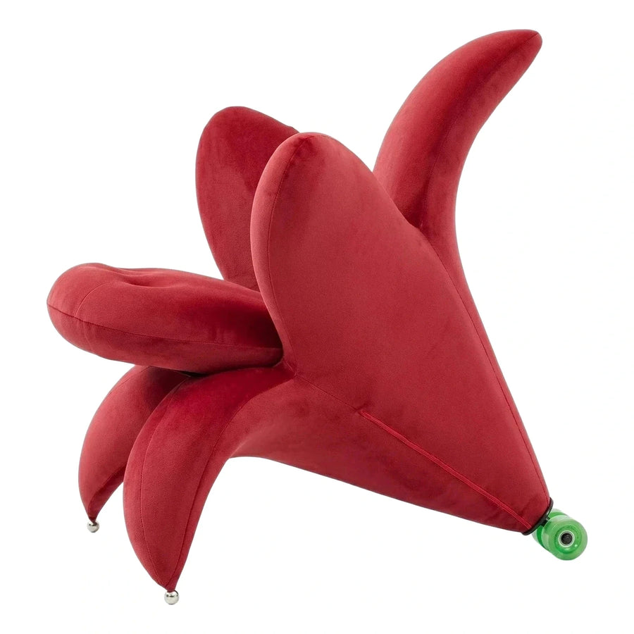 Red Velvet Sculptural Lounge Chair with Wheels