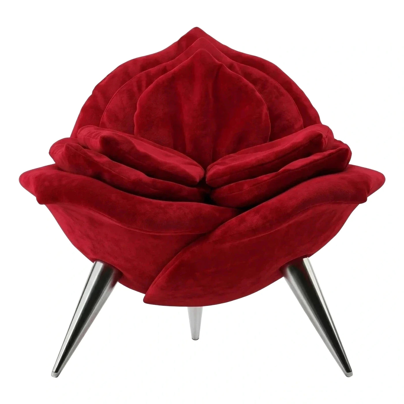 Red Velvet Rose Shaped Lounge Chair with Metal Legs