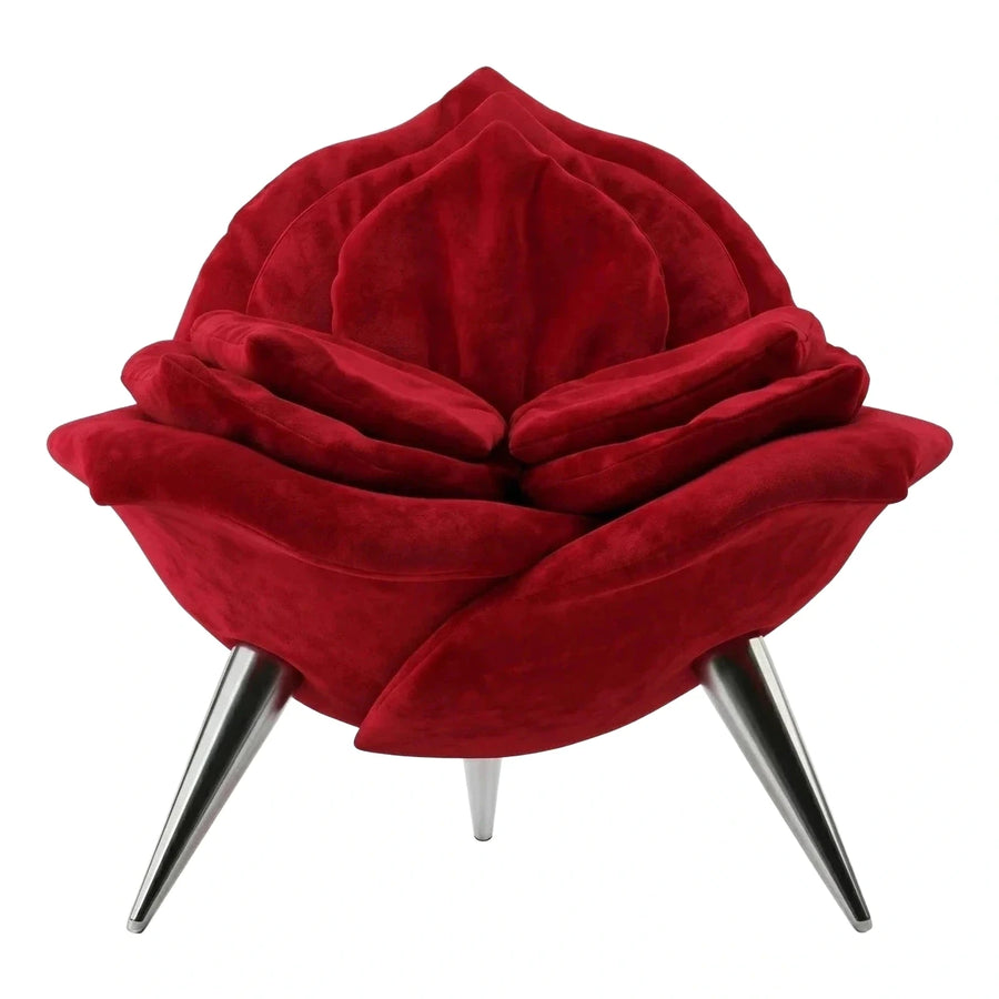 Red Velvet Rose Shaped Lounge Chair with Metal Legs